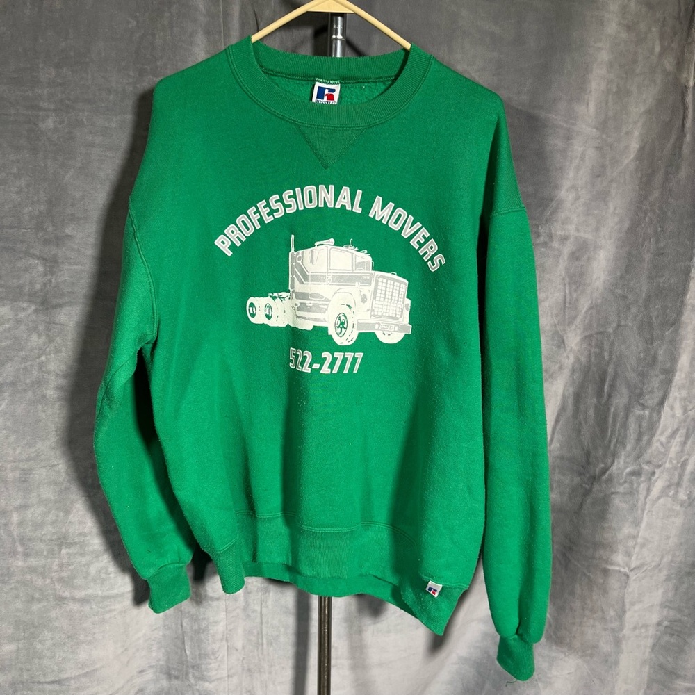 Vintage Large 90s Graphic Print “Professional Movers” Russell Athletic Crewneck